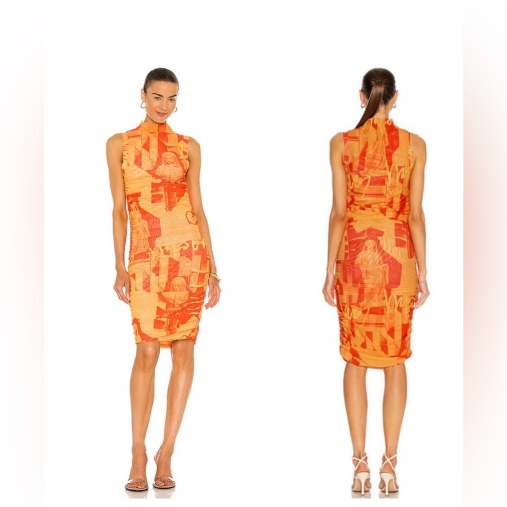 NWOT Miaou Sofia dress‎ ruched abstract resortwear stone orange XS - Picture 2 of 3